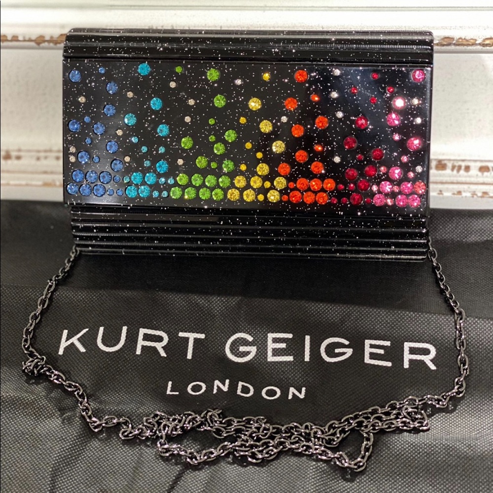 Kurt Geiger London Black Crystal Embellished Party Clutch - Picture 1 of 10
